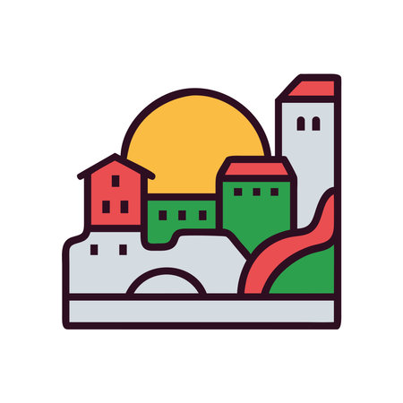 Italian village with hills sceneryのイラスト素材