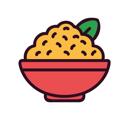 Italian risotto bowl with basil garnishのイラスト素材