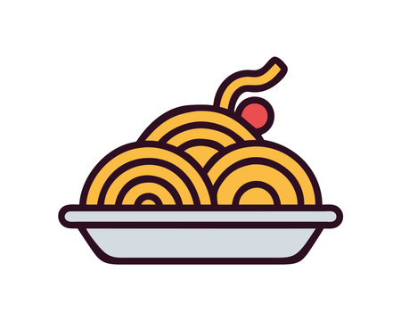 Italian pasta bowl with spaghetti and sauceのイラスト素材