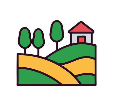 Italian rural landscape with hills and farmsのイラスト素材