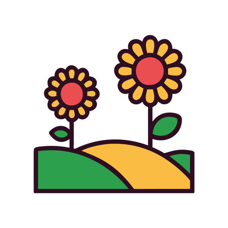 Italian countryside with sunflowers and hillsのイラスト素材