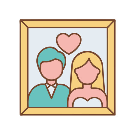 Wedding photo frame with couple and heartのイラスト素材
