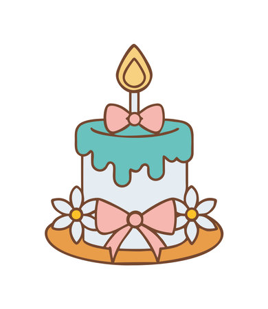 Wedding cake with flowers and candle topperのイラスト素材