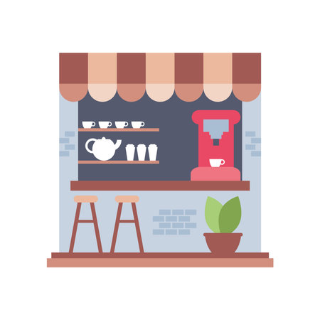 Local coffee shop with outdoor seating iconのイラスト素材