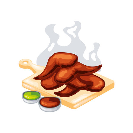 bbq smoked wings on cutting board iconのイラスト素材
