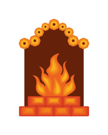 Indian Housewarming Havan Fire Ceremony Ritual Sacred Tradition Religious Decorのイラスト素材