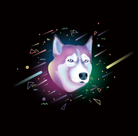 Illuminated single dog head illustration