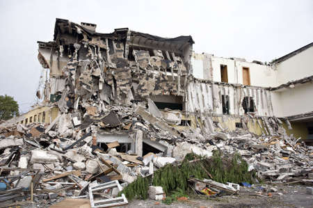 Destroyed building, can be used as demolition, earthquake, bomb, terrorist attack or natural disaster concept. Seriesの写真素材