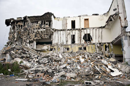 Destroyed building, can be used as demolition, earthquake, bomb, terrorist attack or natural disaster concept. Seriesの写真素材