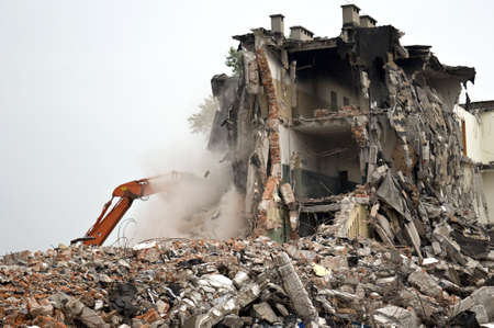 Destroyed building, can be used as demolition, earthquake, bomb, terrorist attack or natural disaster concept. Seriesの写真素材
