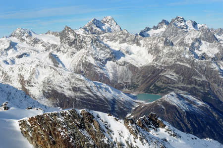 Beautiful winter mountains. Scenic view of Austrian Alpsの写真素材