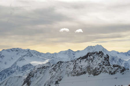Beautiful winter mountains. Scenic view of Austrian Alpsの写真素材