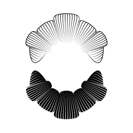 Two vector croissants in the form of lips in black and white colors for design menu cafe, label, packaging and decoration on a white backgroundのイラスト素材