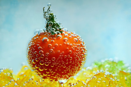 cherry tomato with bubbles