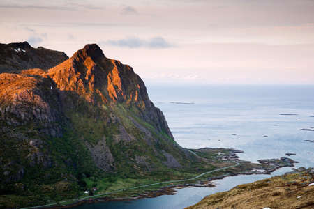 road to mountains, Lofoten Islands in Norwayの写真素材