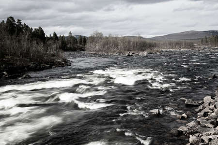 fast river flow - Lofoten Islands, Norwayの写真素材