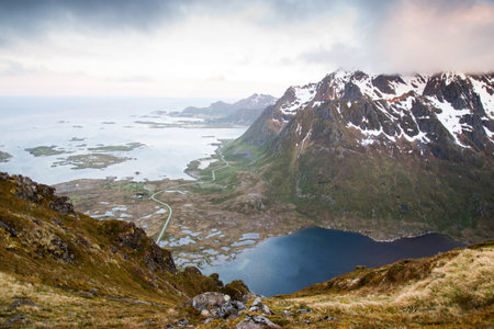 road to mountains, Lofoten Islands in Norway