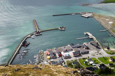 bird's-eye view on a camping, Lofoten Islandsの写真素材