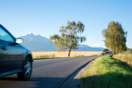 car moving to High Tatra mountainsの写真素材