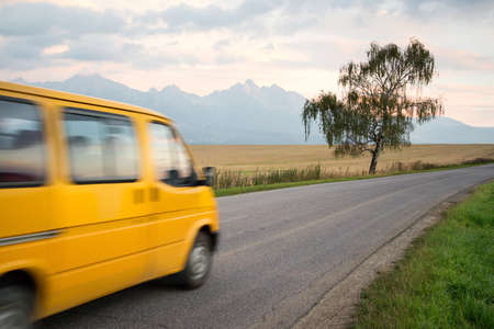 car moving to High Tatra mountainsの写真素材