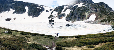 View of the Tear lake, Rila Mountain, The Seven Rila Lakes, Bulgariaの写真素材