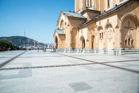 Tbilisi, Georgia - August 23 2019: Close view on Sameba - Holy Trinity Cathedral of Tbilisi, Georgiaのeditorial素材