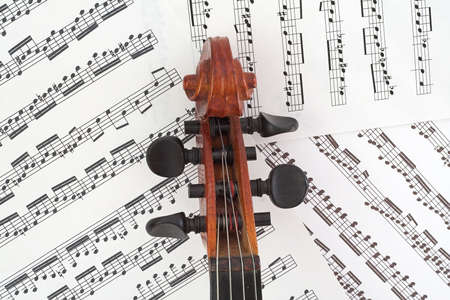 Front view of peg box and scroll of violin beautiful curves.の写真素材