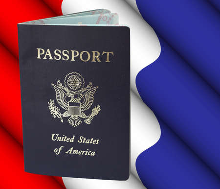 American passport with clipping path - remove passport from background cleanly and easily if desired, or use as shown.の写真素材