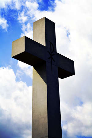 A Lomo-style photo of a large cross. の写真素材