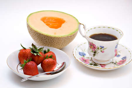 Colorful display of fruit and tea or coffee.の写真素材