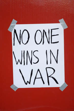 A war protest sign that was posted during a peace rally in Cleveland Ohio, Labor Day 2007の写真素材