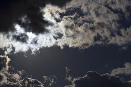 A dark forbidding sky with clouds and moon.  