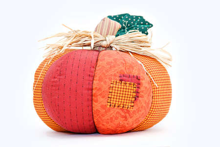 A fall decoration - cloth patchwork pumpkin.の写真素材