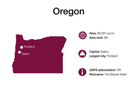 Map of Oregon state with political demographic information and biggest citiesの写真素材