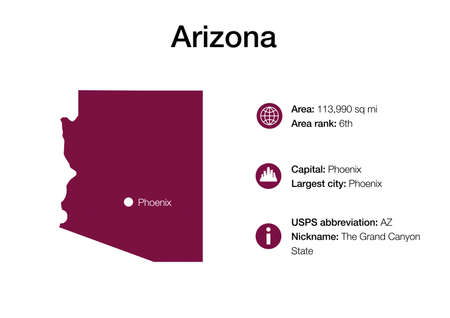 Map of Arizona state with political demographic information and biggest citiesの写真素材