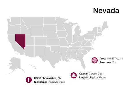 Map of Nevada state with political demographic information and biggest citiesの写真素材