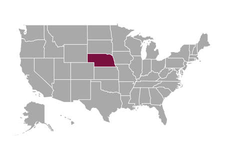 Map of Nebraska state and position in the United Statesの写真素材