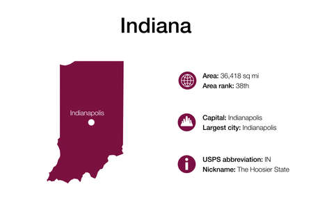 Map of Indiana state with political demographic information and biggest citiesの写真素材
