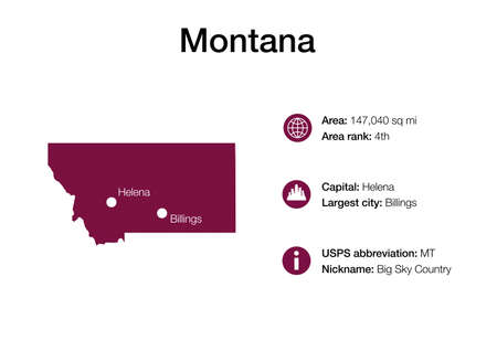 Map of Montana state with political demographic information and biggest citiesの写真素材