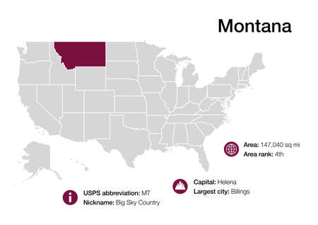 Map of Montana state with political demographic information and biggest citiesの写真素材
