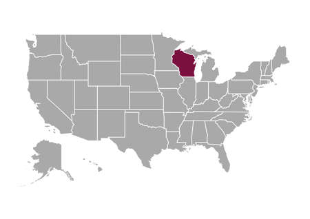 Map of Wisconsin state and position in the United Statesの写真素材