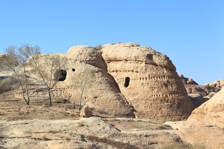 Desert Landscape with Rock-Cut Tombs at Petraの写真素材