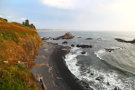 Along the Oregon Coast: Yaquina Head Outstanding Natural Beauty- Cobble Beachの写真素材