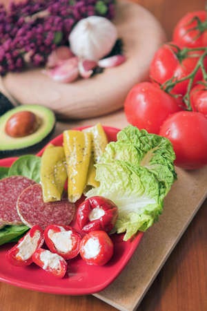 Selection of vegetables & antipasto - shallow dofの写真素材