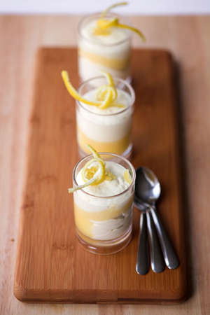 Lemon Tiramisu with lemon twists - shallow dofの写真素材