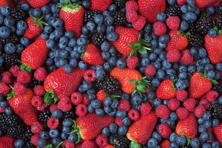 Background image of berries, black, blue, straw & rasp...