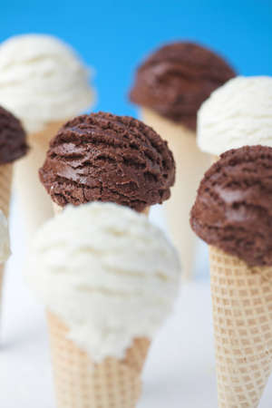 Ice cream cones - organic vanilla & chocolate. Shallow dofの写真素材
