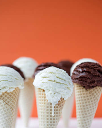Ice cream cones - organic vanilla & chocolate. Shallow dofの写真素材