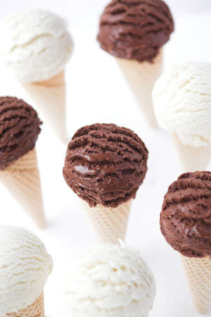 Ice cream cones - organic vanilla & chocolate. Shallow dofの写真素材