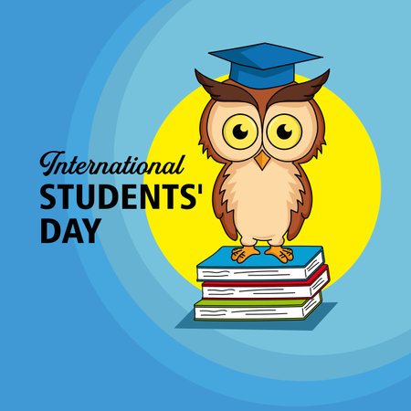 International Students' Day template background with owl mascot as education symbolのイラスト素材
